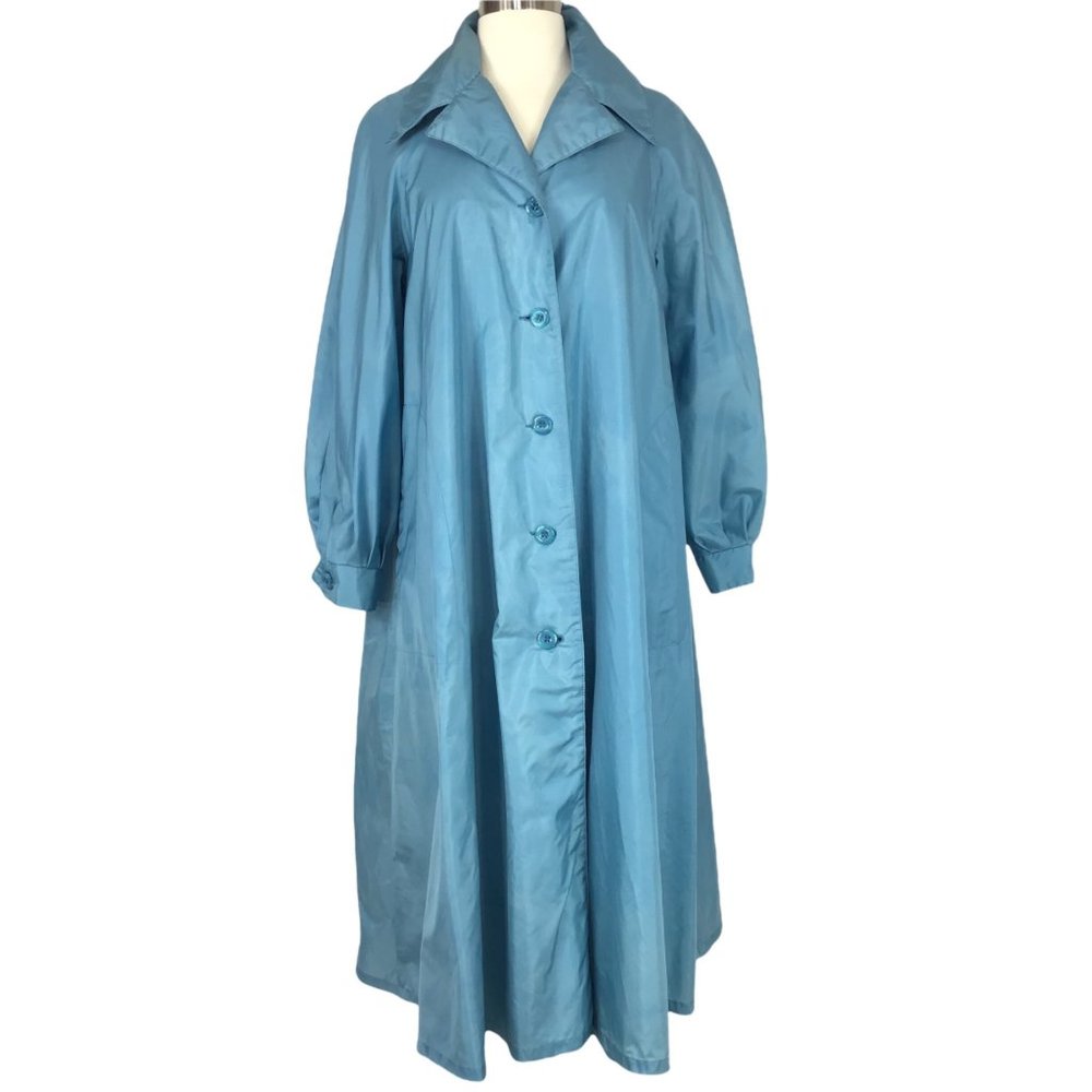 Vintage womens trench coat 12 petite blue 60s 70s button fits M Totes beltless